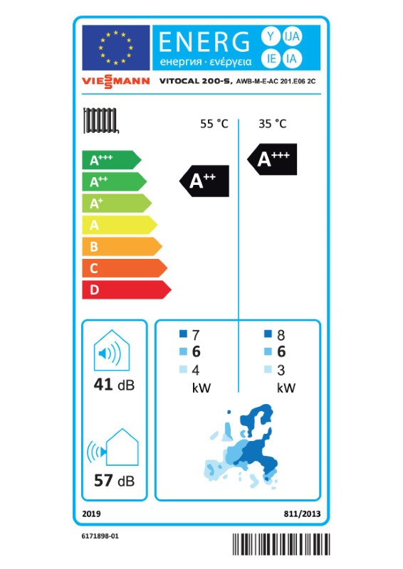 Tepelné čerpadlo Viessmann Vitocal 200-S (2,6 - 7,5kW) 230V AWB-M-E AC 201.E06 2C - energetický štítok