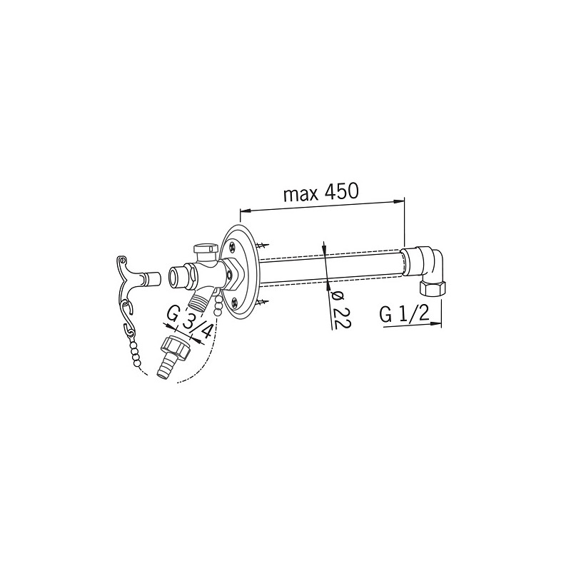 HANSA nemrznúci ventil 1/2"x450mm, chróm