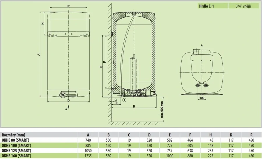 DRAŽICE OKHE 160 SMART zásobníkový ohrievač 149l, elektrický, závesný