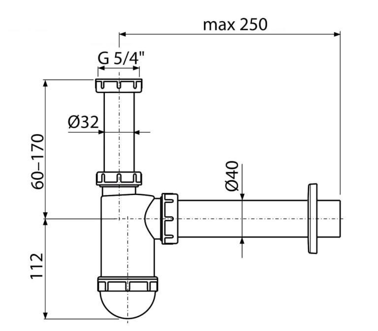 ALCADRAIN A43 Sifón umývadlový 40 s prevlečnou maticou 5/4"